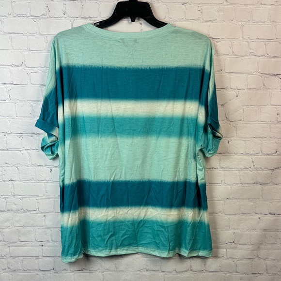 BloomChic Teal and White Striped Short Sleeve Top Plus Size 2X - Picture 6 of 6